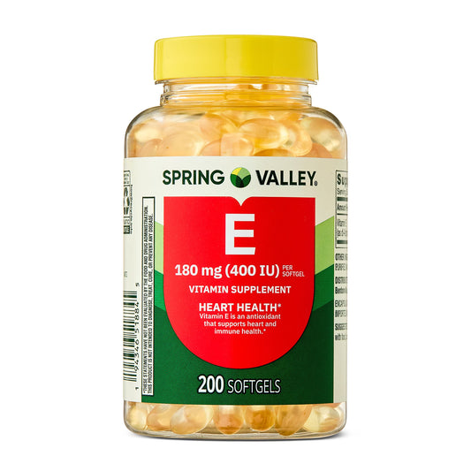 (3 pack) Spring Valley Vitamin E 180 mg Softgels for Heart Health, 200 Count