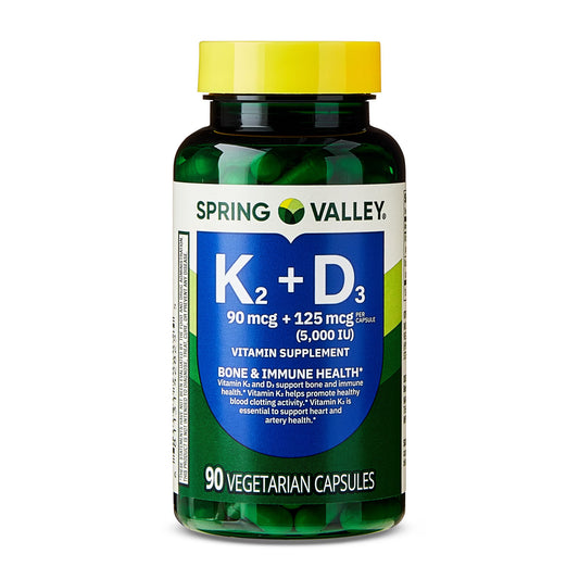 Spring Valley Vitamin K2 90 Mcg + D3 125 Mcg Vegetarian Capsules, 90 Count