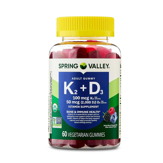 (3 pack) Spring Valley Vitamin K2 + Vitamin D3 Gummies, Mixed Berry, 60 Count, Supplement for Bone and Immune Health