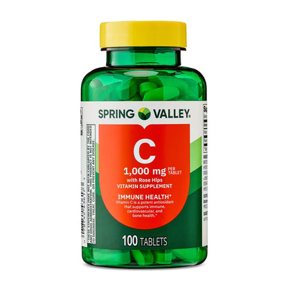 Spring Valley Vitamin С with Rose Hips Tablets Dietary Supplement, 1,000 mg, 100 Count