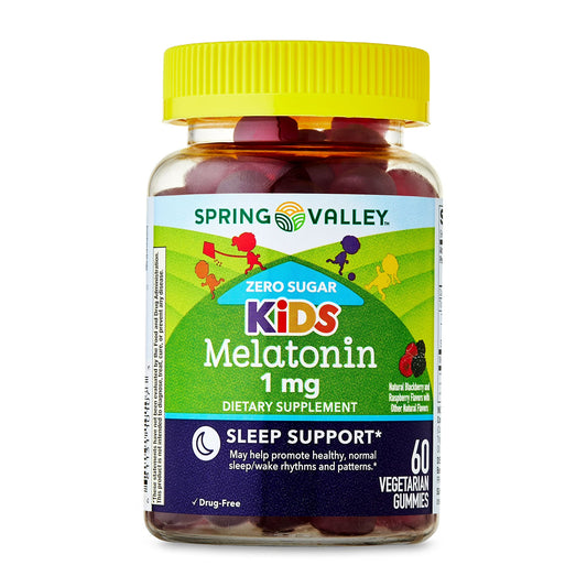 Spring Valley Zero Sugar Kids Melatonin Sleep Support Dietary Supplement Gummies, Blackberry and Raspberry, 1 mg, 60 Count