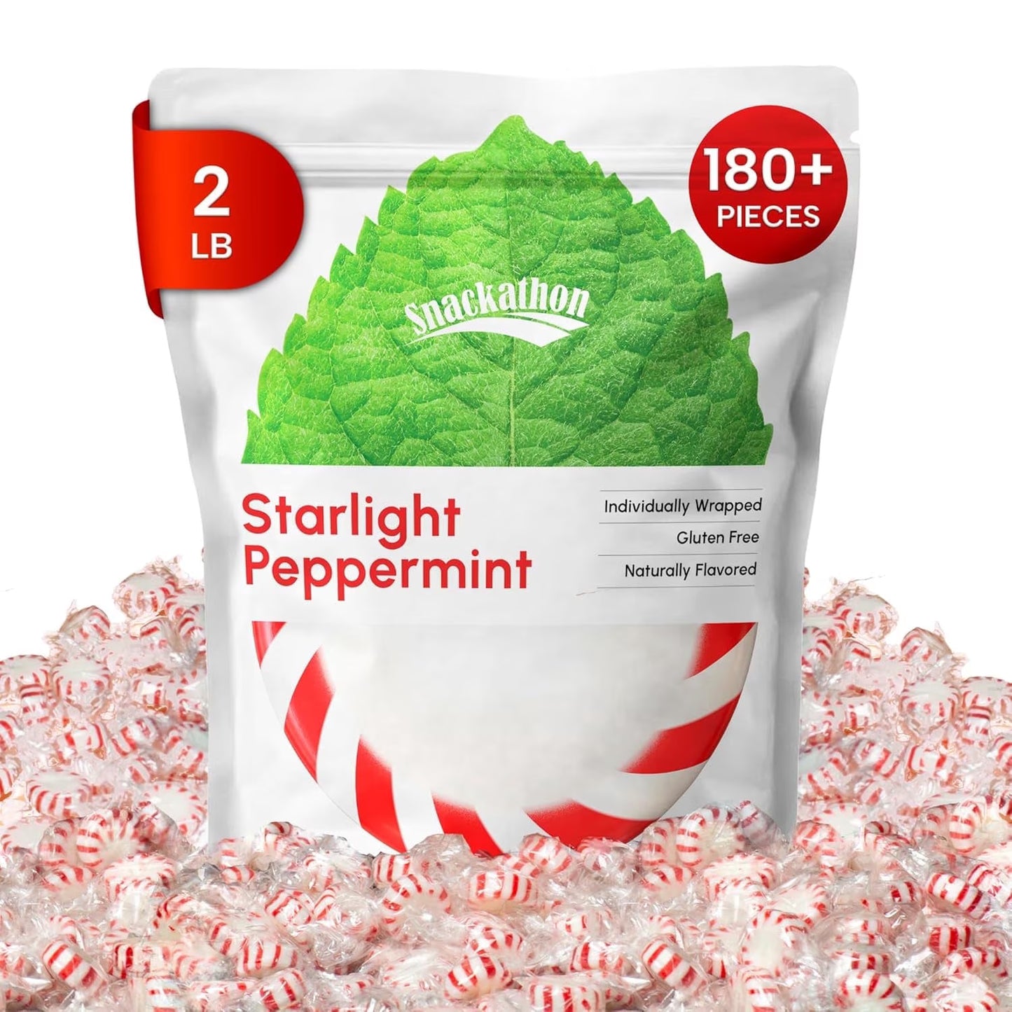 Snackathon Starlight Peppermint Candy, Individually Wrapped, 2 Pound Bag