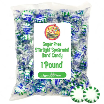 Sugar Free Spearmint Starlight Hard Candy - 1 Pound Bulk Bag (About 85 Pieces) - Keto Friendly Sugar Free Mints Individually Wrapped - Holiday Spearmint Mints - Delicious Sugar Free