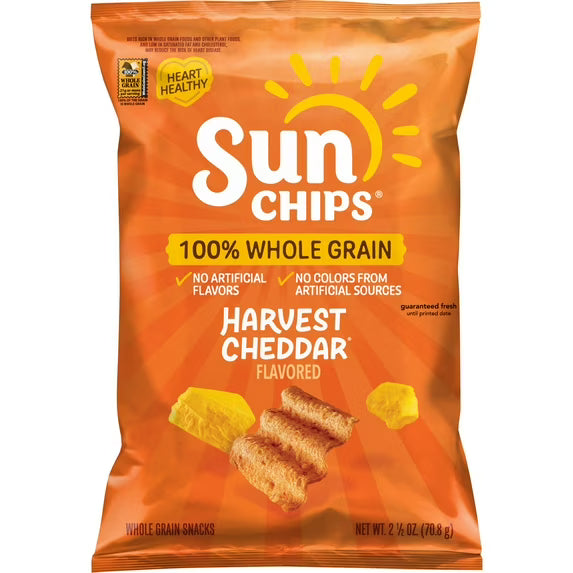 SunChips 100% Whole Grain Harvest Cheddar Snack Chips Bag, 2.25 oz