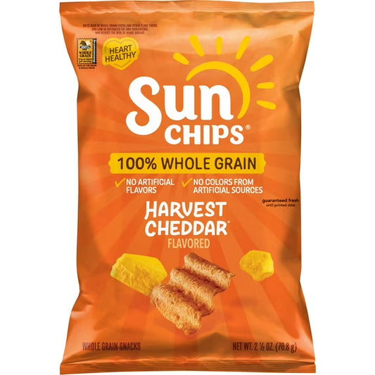 SunChips 100% Whole Grain Harvest Cheddar Snack Chips Bag, 2.25 oz