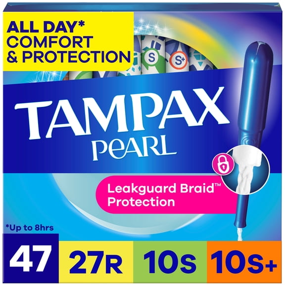 (4 pack) Tampax Pearl Tampons Multipack with LeakGuard Braid, Regular/Super/Super Plus, 47 Count