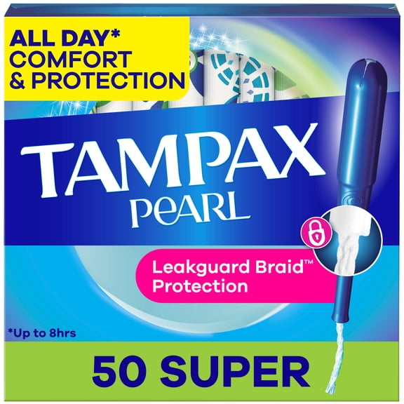 (3 pack) Tampax Pearl Tampons with LeakGuard Braid, Super Absorbency, 50 Count