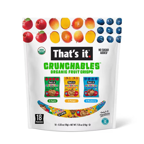 That's it Crunchables Organic Fruit Crisps Variety Pack 18- 6 each Apple, Mango and Blueberry
