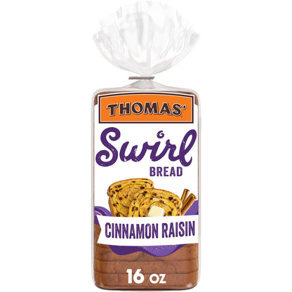 Thomas' Cinnamon Raisin Swirl Bread, 16 oz, Cinnamon Bread, Bag