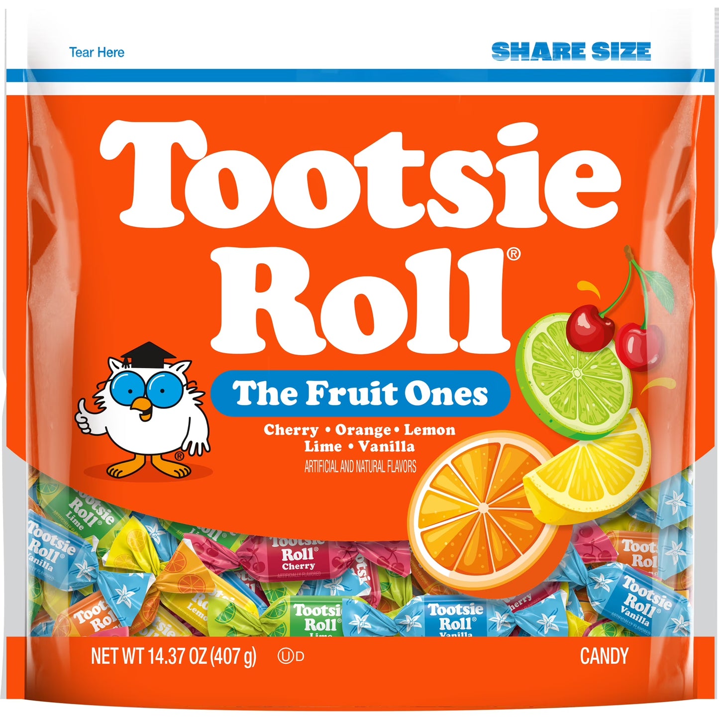 Tootsie Roll Fruit Chews, Assorted Fruit Flavors, 14.37 oz. Gluten Free, Peanut Free. Contains Milk and Soy.