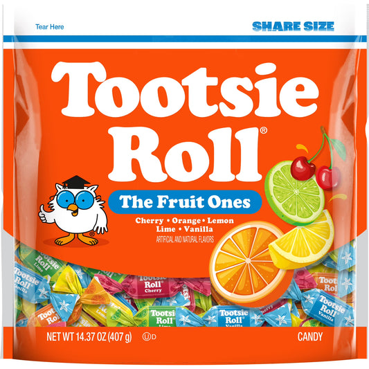 Tootsie Roll Fruit Chews, Assorted Fruit Flavors, 14.37 oz. Gluten Free, Peanut Free. Contains Milk and Soy.