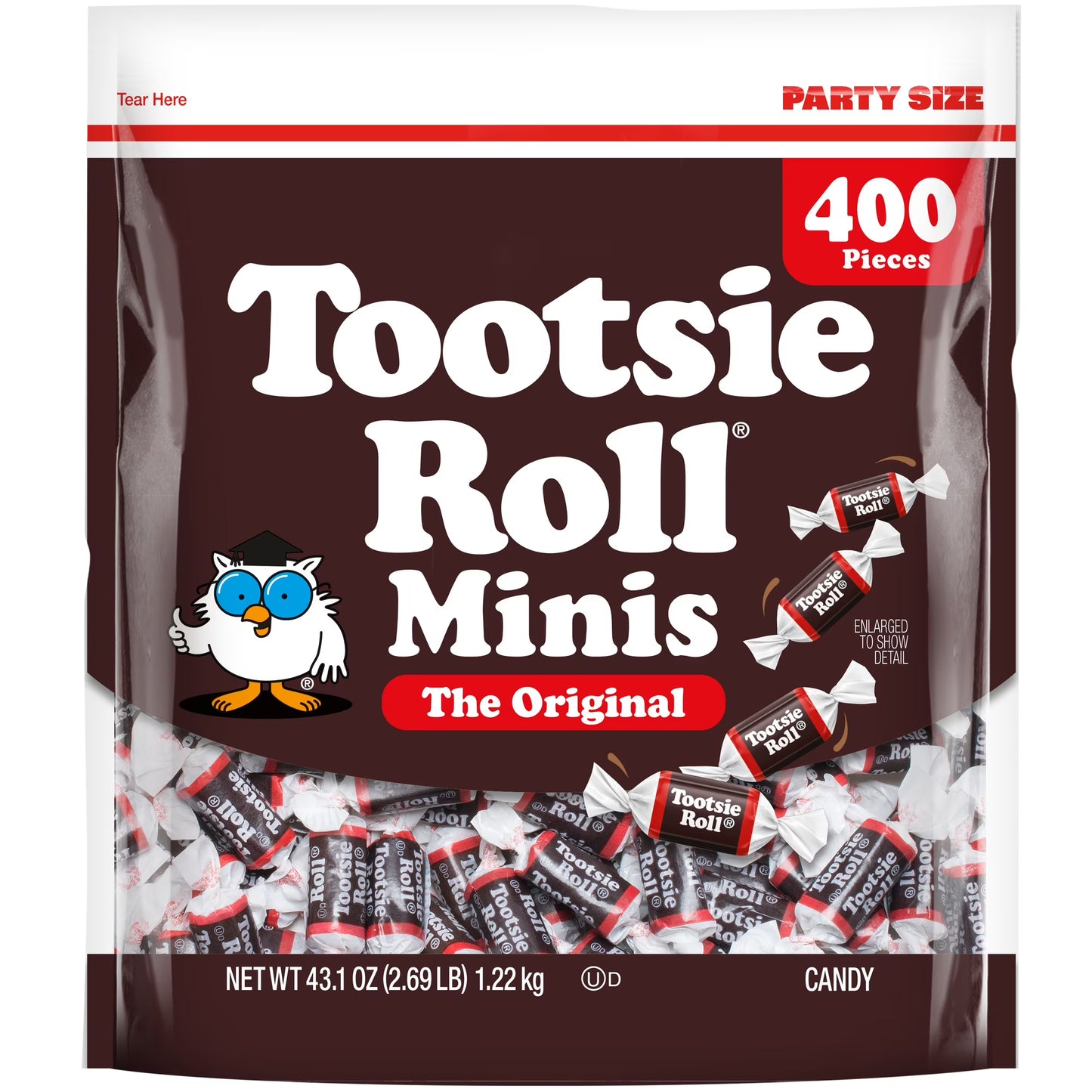 Tootsie Roll, Midgees Chocolate Candy, 43.1 oz (400 Pieces), Peanut Free, Gluten Free, Contains Milk and Soy.