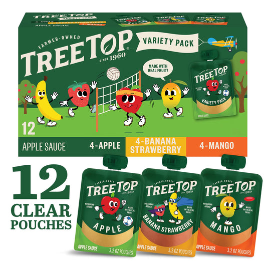 Tree Top Apple Sauce Variety Pack, Apple-Banana Strawberry-Mango, 3.2 Oz Pouch, 12 Count