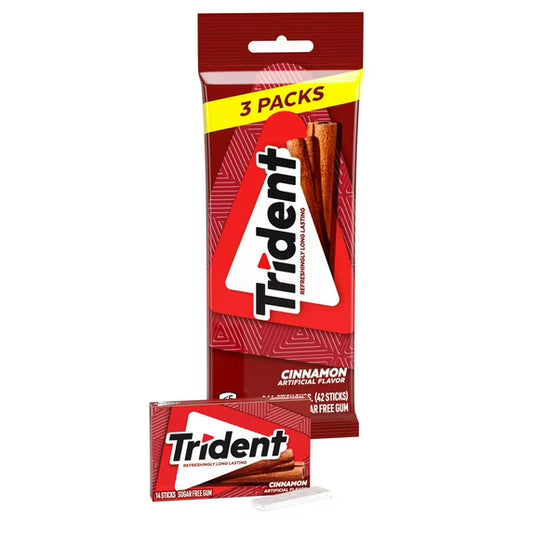 Trident Sugar Free Gum, Cinnamon, 3 packs of 14 Pieces (42 Total Pieces)