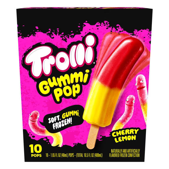 Trolli Frozen Gummi Ice Pops Chewy Sour Gummy Candy Frozen Dessert Snacks, Cherry Lemon, 10 Count