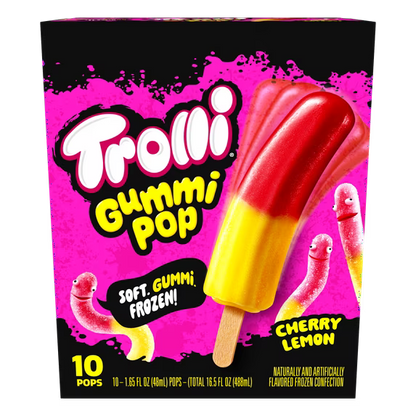 Trolli Frozen Gummi Ice Pops Chewy Sour Gummy Candy Frozen Dessert Snacks, Cherry Lemon, 10 Count