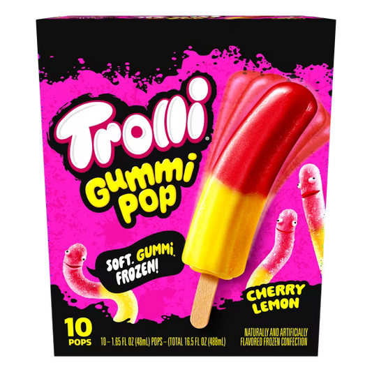 Trolli Frozen Gummi Ice Pops Chewy Sour Gummy Candy Frozen Dessert Snacks, Cherry Lemon, 10 Count