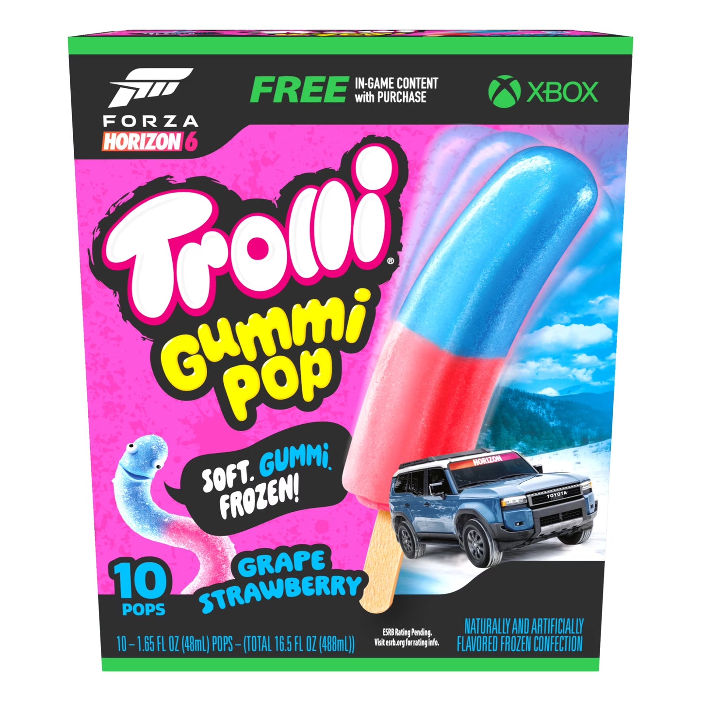 Trolli Frozen Gummi Ice Pops Chewy Sour Gummy Candy Frozen Dessert Snacks, Grape Strawberry, 10 Count