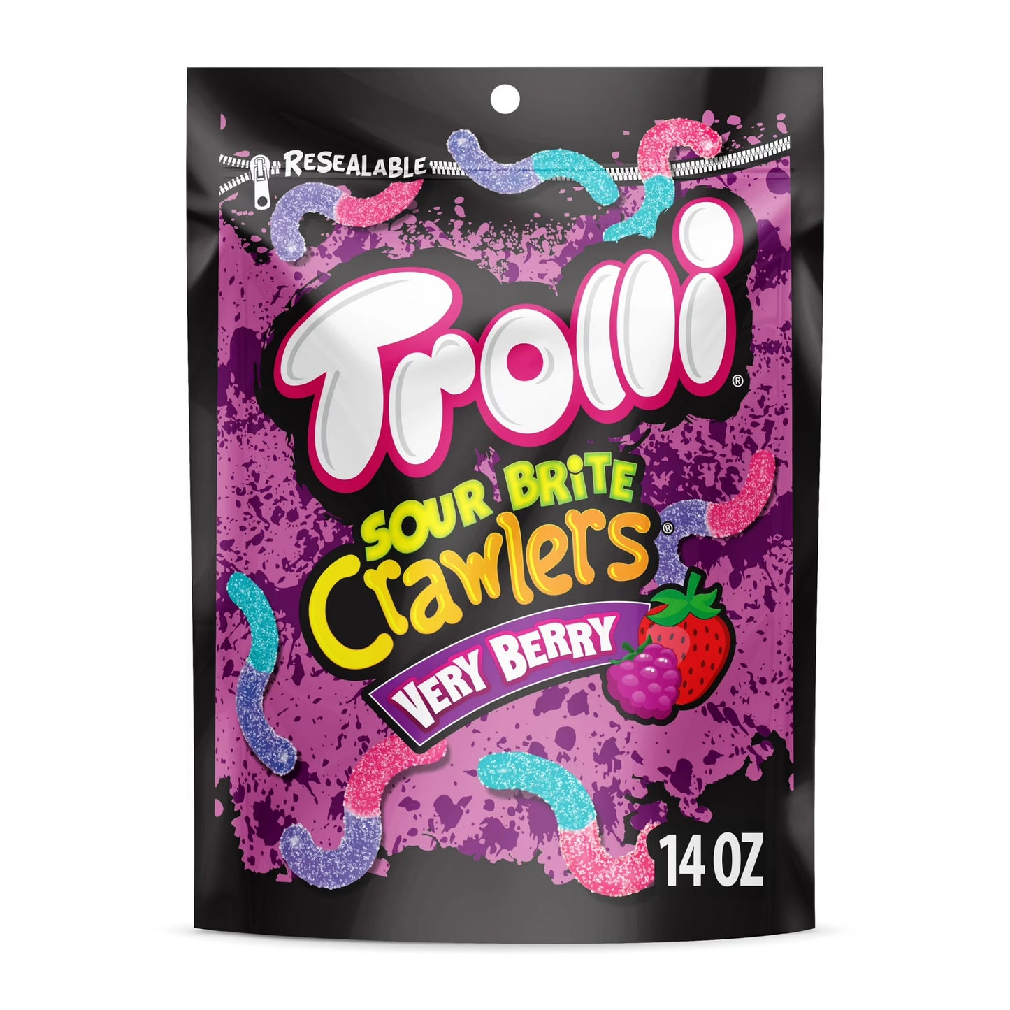 Trolli Sour Brite Crawlers Candy, Very Berry, Sweet and Sour, Gummy Worms, 14 oz