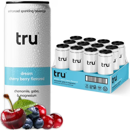 Tru Dream Cherry Berry Sparkling Water, Gluten Free, Vegan, Caffeine Free, 12 fl oz Cans, 12 Pack