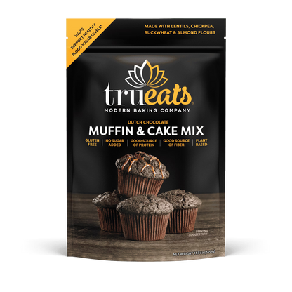TruEats Muffin & Cake Mix: Low Glycemic, Gluten Free, No Sugar Added, Protein & Fiber Rich, Diabetic Friendly, Vegan Friendly, Plant Based, Sweetened with Monk Fruit -- Dutch Chocolate