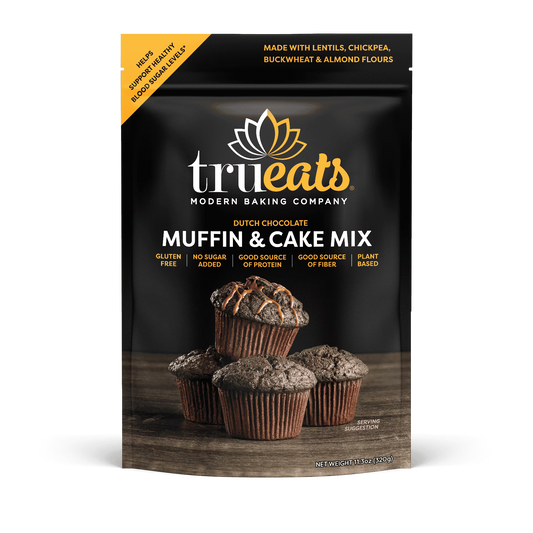 TruEats Muffin & Cake Mix: Low Glycemic, Gluten Free, No Sugar Added, Protein & Fiber Rich, Diabetic Friendly, Vegan Friendly, Plant Based, Sweetened with Monk Fruit -- Dutch Chocolate