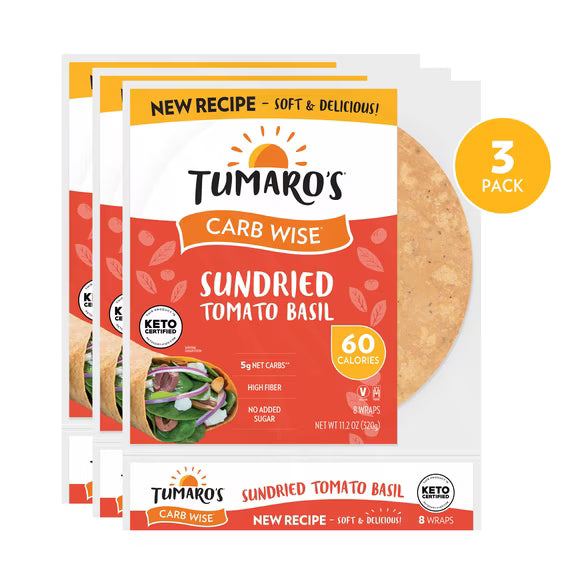 Tumaro's Sundried Tomato Basil Carb Wise Wraps, 3 pack, 24 count