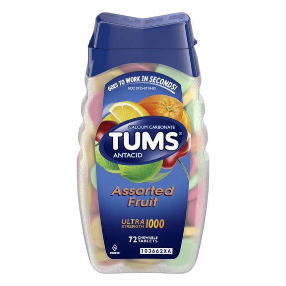 Tums Ultra Strength Heartburn Relief Chewable Antacid Tablets, Fruit, 72 Count