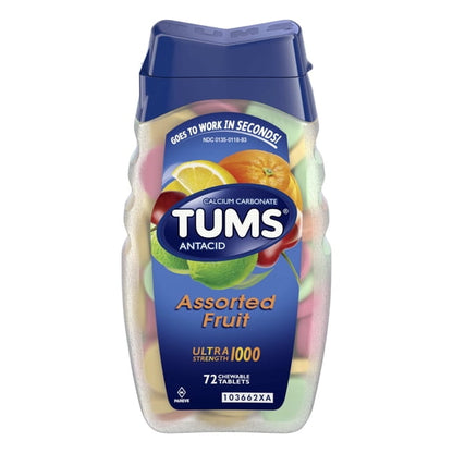 Tums Ultra Strength Heartburn Relief Chewable Antacid Tablets, Fruit, 72 Count