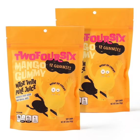 TwoFourSix Mango Gummy Candy, Soft and Chewy, 3.6 oz Bags, 2-Pack