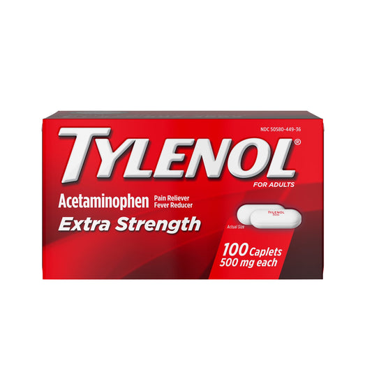Tylenol Extra Strength Caplets, Fast, Strong Pain Relief, Acetaminophen 500 mg, 100 Count