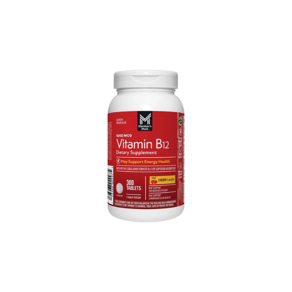 Member’s Mark Vitamin B12 Quick Dissolve Tablets, 5000 mcg, Cherry, 300 ct.