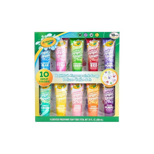 Crayola Bathtub Fingerpaint Deluxe Value Pack 10-Piece Set for Kids, 3 OZ Tubes of Washable Soap Paint, Non-Toxic, Stain Free Bath Toys for Kids