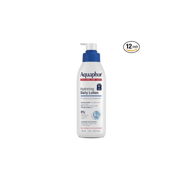 Aquaphor Daily Hydrating Face and Body Lotion with Hyaluronic Acid, 8 Fl Oz (Pack of 12)