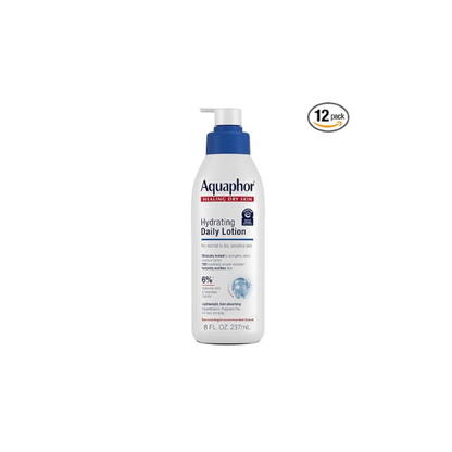 Aquaphor Daily Hydrating Face and Body Lotion with Hyaluronic Acid, 8 Fl Oz (Pack of 12)