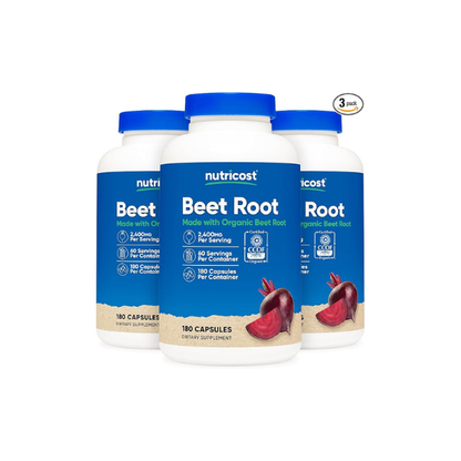 Nutricost Beet Root 2400mg, 180 Capsules - CCOF Certified Made with Organic Beet Root, Superfood, 60 Servings (Pack of 3)