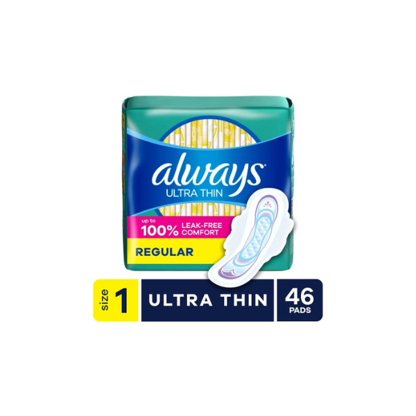 Always Ultra Thin Pads with Wings, Size 1, Regular, 46 Count