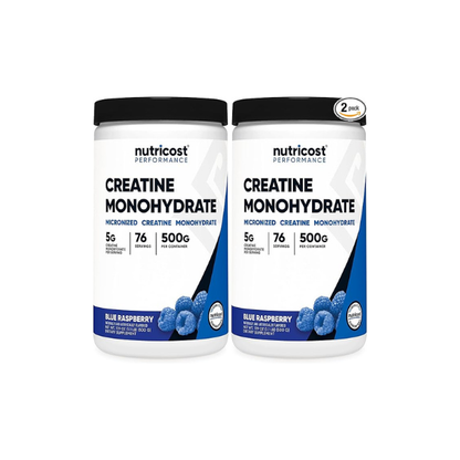 Nutricost Creatine Monohydrate Powder (Blue Raspberry), 500 Grams (1.1 LBS) (Pack of 2)