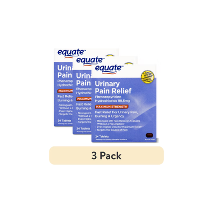 (3 pack) Equate Maximum Strength Urinary Pain Relief Phenazopyridine Tablets, 99.5 mg, 24 Count