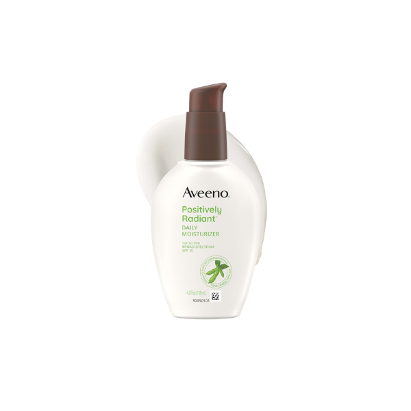 Aveeno Positively Radiant Daily Face Moisturizer with SPF 15 Sunscreen, Hydrating Face Lotion with Soy Extract to Improve Skin Tone and Texture, Hypoallergenic Formula, Oil-Free, 4 Fl Oz