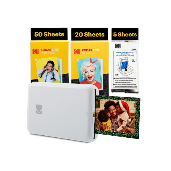 Kodak Step Instant Smartphone Photo Printer - 75 Sheets Bundle - Portable Mini Color Wireless Mobile Printer - Zink 2x3” Sticky-Back Photos - Bluetooth Compatible with Smart Devices - Fun App -White