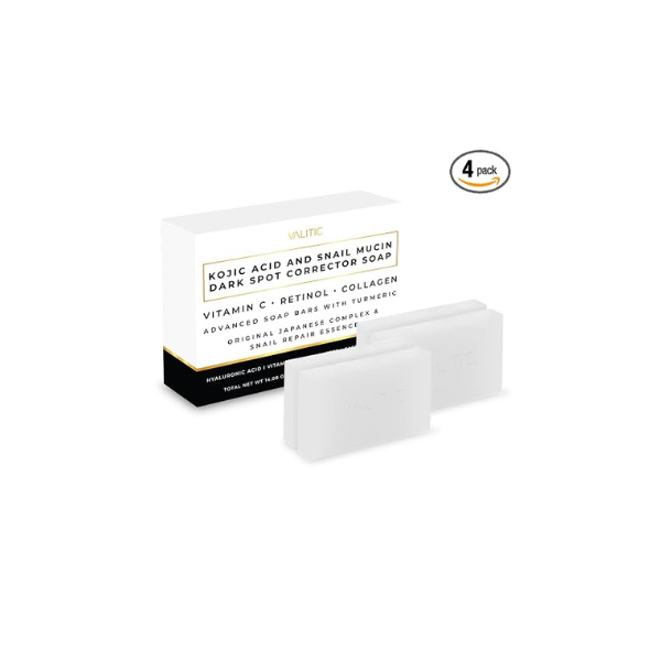 VALITIC Snail Mucin Kojic Acid Soap Bar, Anti Aging Tone Corrector 4 Pack