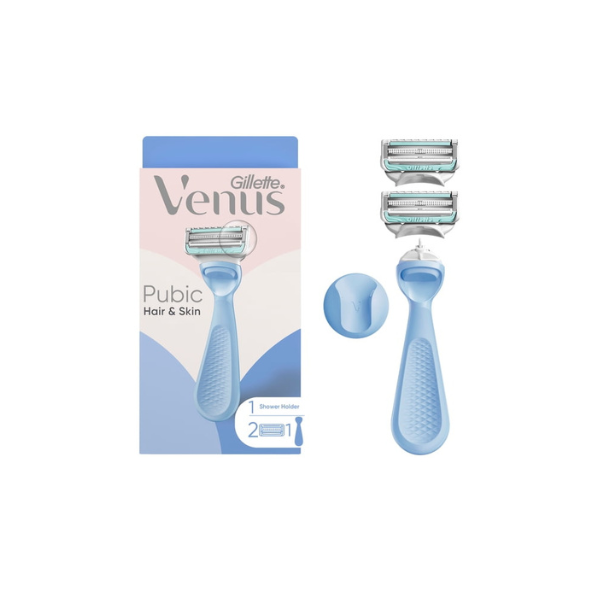 Venus Razor Kit for Pubic Hair & Skin, 1 Handle + 2 Refills + Shower Hook, Purple