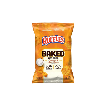 Baked Ruffles 50% Less Fat Cheddar & Sour Cream Potato Chips Bag, 6.25 oz