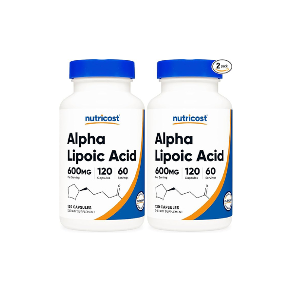 Nutricost Alpha Lipoic Acid 600mg Per Serving 120 Capsules, 60 Servings - Plant Based Caps, Non-GMO (Pack of 2)