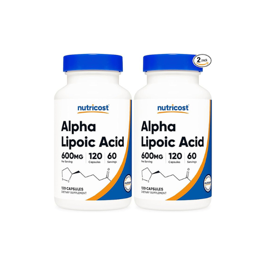 Nutricost Alpha Lipoic Acid 600mg Per Serving 120 Capsules, 60 Servings - Plant Based Caps, Non-GMO (Pack of 2)