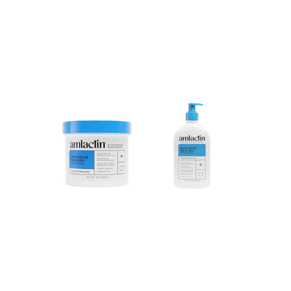 AmLactin Intensive Healing Body Cream – 12 oz Tub & Intensive Healing Body Lotion for Dry Skin – 14.1 oz Pump Bottle