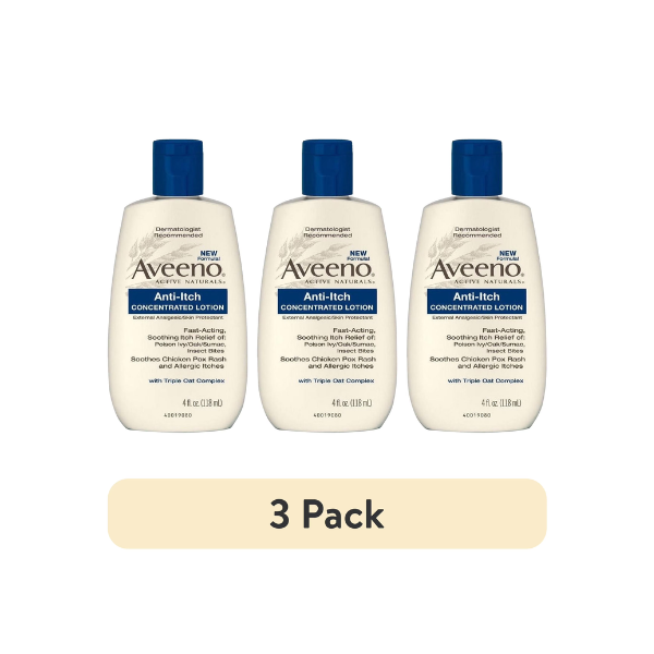 Aveeno Anti-Itch Concentrated Lotion, 4-Ounce Bottles (Pack of 3)