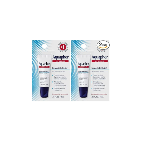 Aquaphor Lip Repair Ointment - Long-lasting Moisture to Soothe Dry Chapped Lips - .35 fl. oz. Tube (Pack of 2)