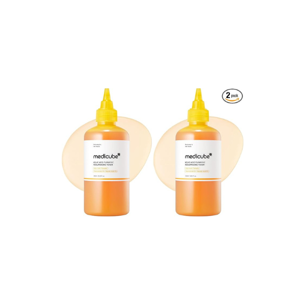 medicube Kojic Acid Turmeric Smoothing Toner for Face & Body | Lightweight Toner for Balancing Uneven Skin Tone & Texture | Niacinamide, Glycolic Acid for Clear Glass Skin | 8.45 fl.oz (Pack of 2)